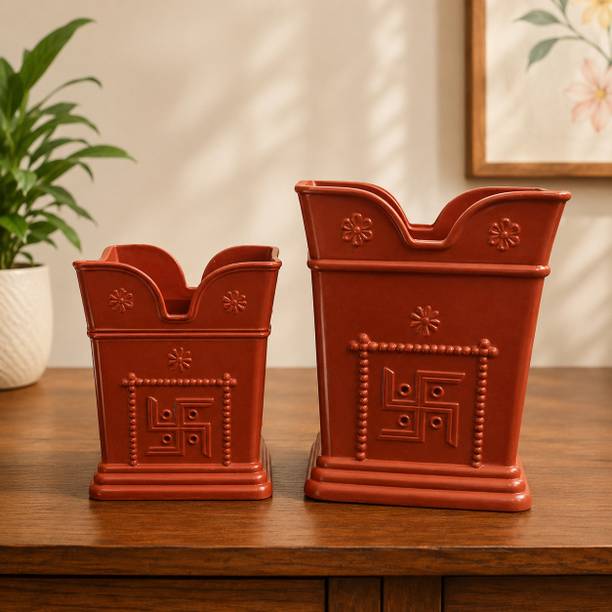 Asharya Brown Tusli Planter , Pooja Plant Pot , Tusli Pot For Balcony & Home Décor ,Pc-2 Plant Container Set