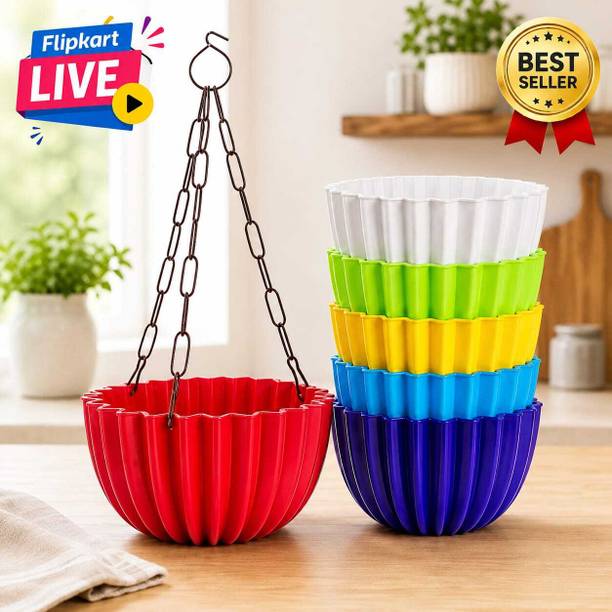 Gardeningwala Hanging/Railing Pots for Flower Ideal for Outdoor Balcony (Multicolor) Plant Container Set