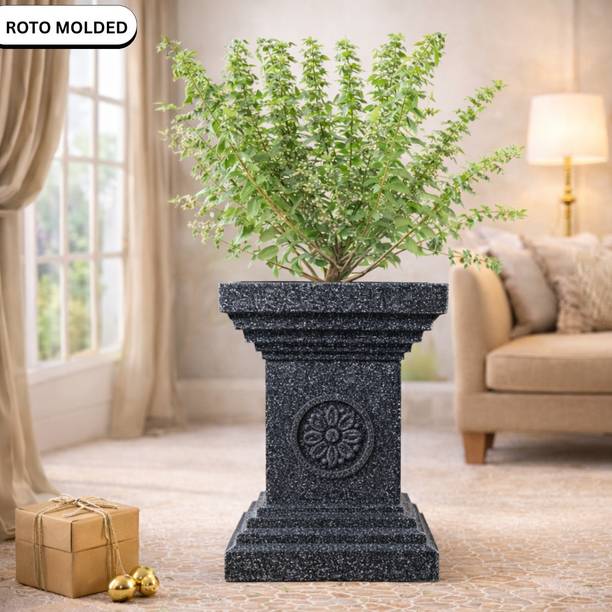 Mterix Black Roto Mould Big Size Tulsi Pot home 12 Inch, Flower Plant Pot Home, Indoor Plant Container Set