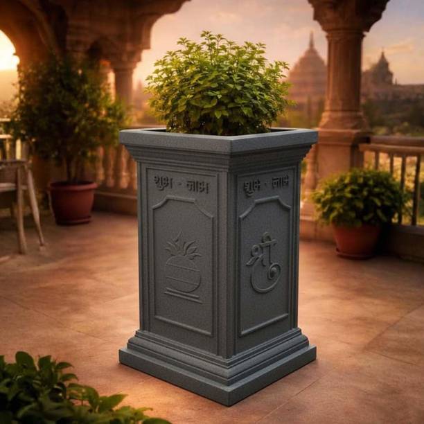 GO HOOKED 16x36 Inch Tulsi Pot Polymer Planter Traditional Design Grey Plant Container Set