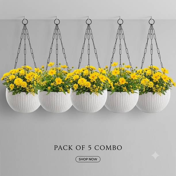 VELOFAST Heavy-Duty Hanging Plant Pot With Metal Chain White 5 Chain Pot 109 Plant Container Set