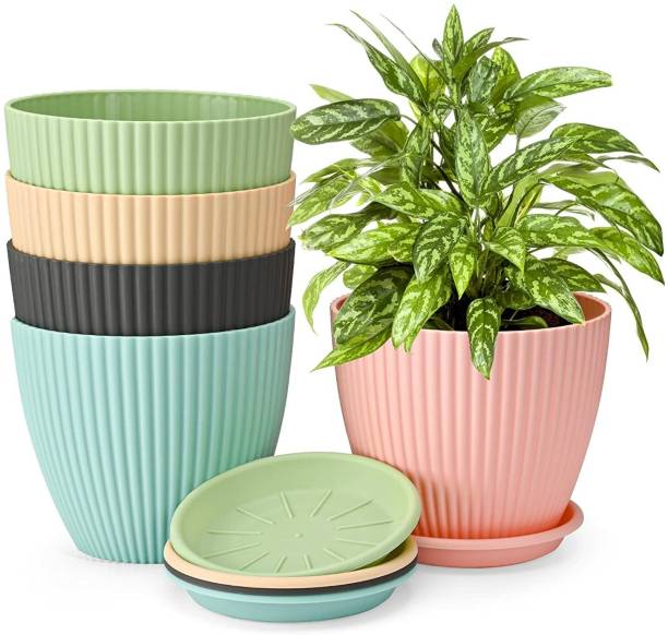 RBEE Round Flower Pots with tray for Home & Decoration Planters, Garden Etc Plant Plant Container Set