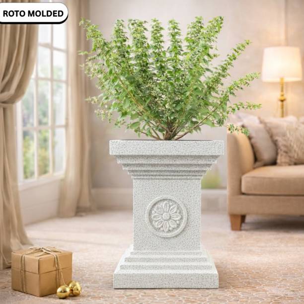 Mterix White Roto Mould Big Size Tulsi Pot home 12 Inch, Flower Plant Pot Home, Indoor Plant Container Set
