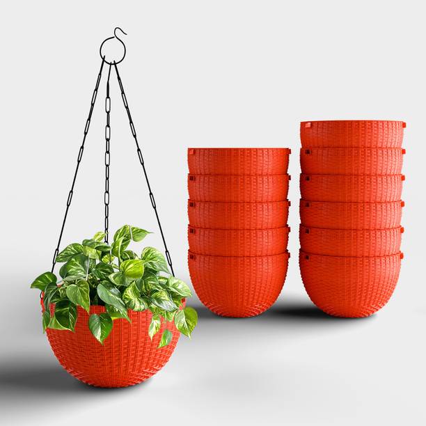 Yuccabe Italia SHERA Rattan Hanging Flower Pots | 8.5 Inch Planters for Balcony & Home Décor Plant Container Set