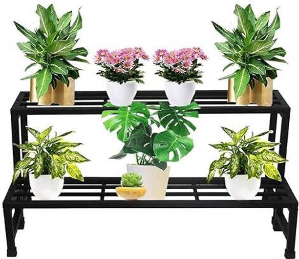 VIRUSHKA AND VIRUSHKA 2 Step Plant Pot Stand Black Iron 100 kg Capacity|| Single Pack Made in India Plant Container Set