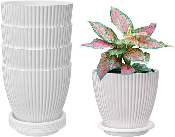 TechHark Plastic Round Flower Pots for Home Planters, Terrace, Garden Etc Plant Container Set