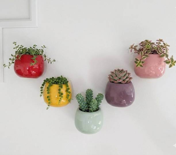 PebbleandClay Wall Hanging Planter Set for Livingroom & Bedroom Wall | Multicolour | H - 3.5 | Plant Container Set