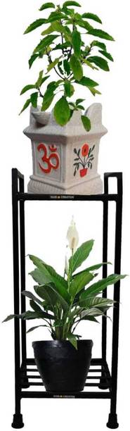 ICON CREATION Tulsi 2 Tier Plant Stand Heavy Modern Metal Flower Pot Stand For Tulsi Pots Plant Container Set
