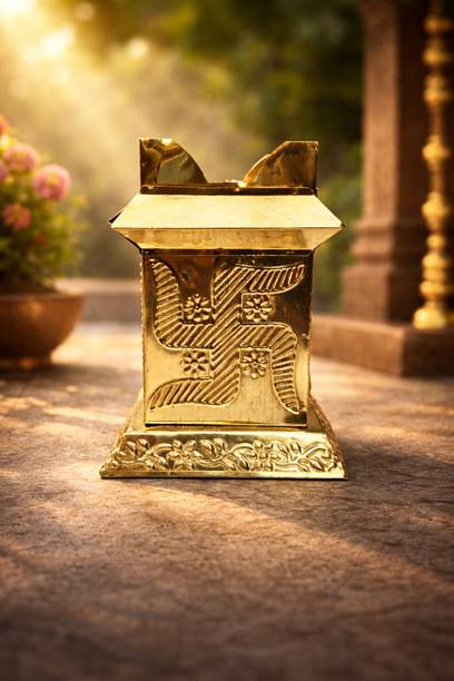 Mojo Jojo Brass Tulsi Pot (Tulsi Vrindavan) with Auspicious Swastik Design Plant Container Set