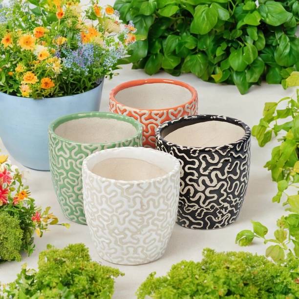 Turtulsgroup Ceramic Pots Handicraft Home Office|Table|Balcony Multicolor Pack of-4 Plant Container Set