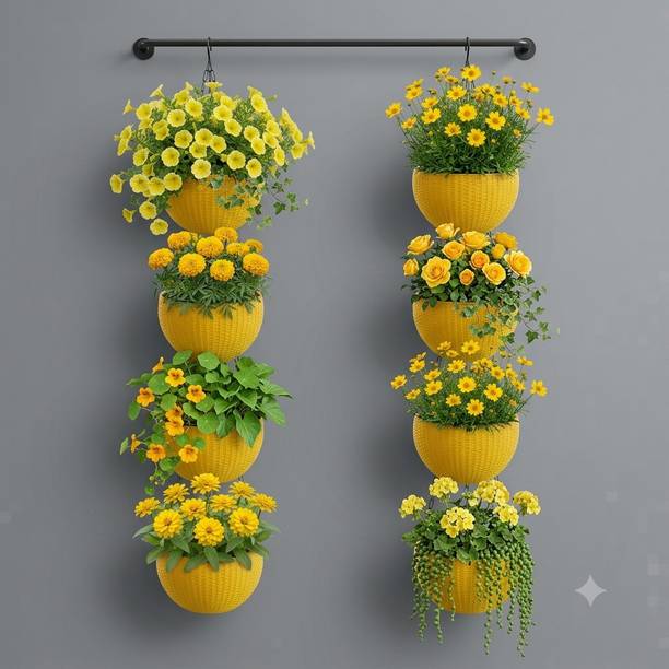 VELOFAST Heavy-Duty Hanging Plant Pot With Metal Chain Yellow 8 Chain Pot 101 Plant Container Set