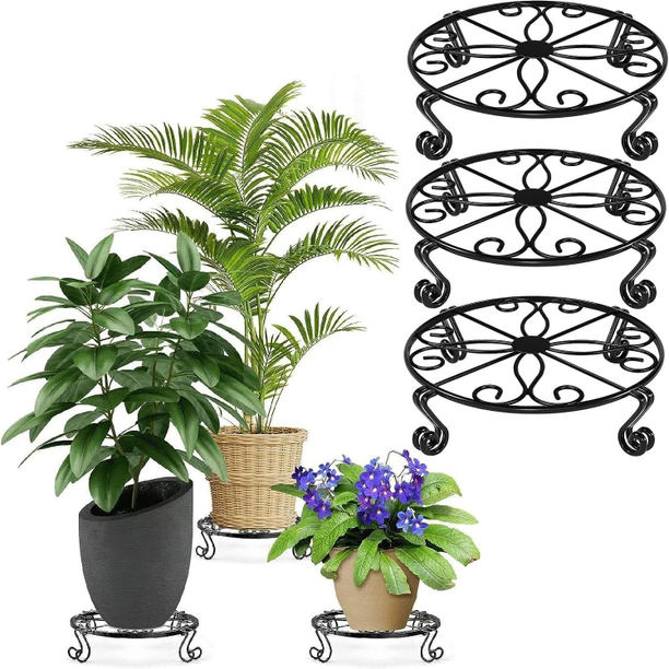 ROLLYWARE Designer Metal Plant Stands-Low Corner Stands, Heavy Duty Flower Pot Holders Plant Container Set