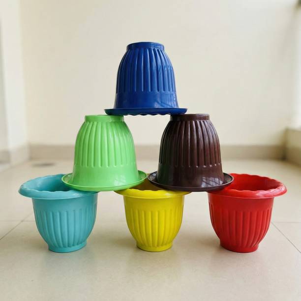 BRABO Pack of 6 Trendy 7.5 Inch Tulsi Pot Plant Pots for Indoor Garden Decor Stylish Plant Container Set