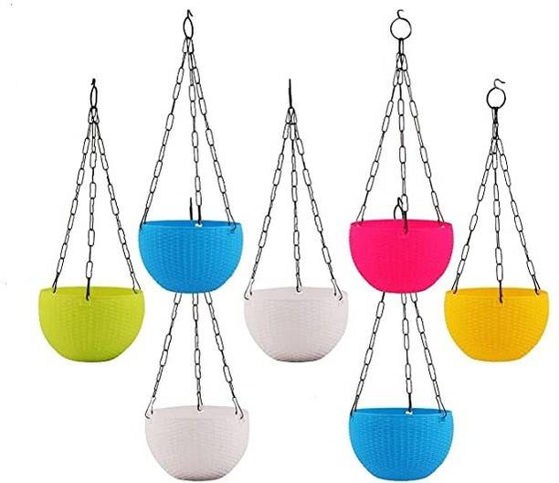 VirajSanchi Plastic Hanging Euro Basket Planters, Flower Pot with Hanging Plant Container Set