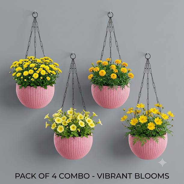 VELOFAST Heavy-Duty Hanging Plant Pot With Metal Chain Light Pink 4 Chain Pot 134 Plant Container Set