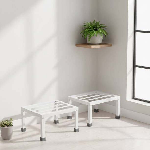 Green Gardenia Durable Plant Stands for Outdoor Balcony(set of 2), White Plant Container Set