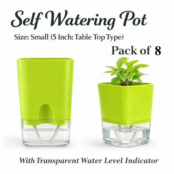 GratisLeafora Self-Watering SquarePlant Bowl(Gamle) with Transparent Water Level Indicator8 Plant Container Set