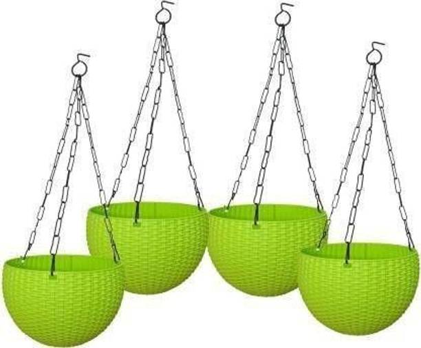 KRITIKAPIHU Garden Essential Hanging Planter with Elegant Wicker-Design, (Green) Plant Container Set