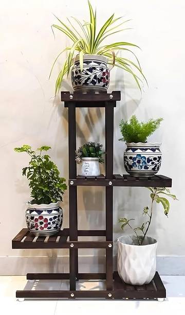 SMART SHOPPEE Plant Pot Stands for Indoors and Outdoors, 5 Tier Brown (MDF) Plant Container Set
