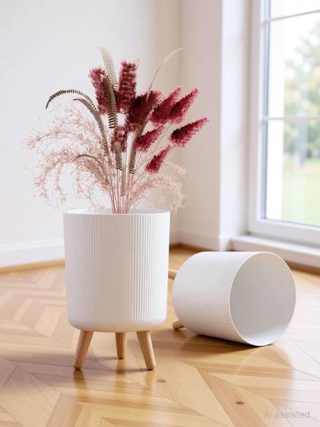 ZENOVIA Minimalist Standing Indoor Flower Pot Ceramic Style Pot with Tripod Legs Plant Container Set