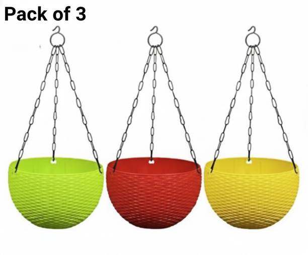 Sarojtrader euro hanging flower pots | metal chain included | 3 pcs | multicolour Plant Container Set