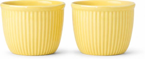 SajaoStore Sajao Yellow Ceramic Pots | Ribbed Indoor Plant Planters with Drainage Hole Plant Container Set