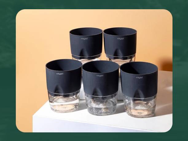 Kyari 5 Grey Self-Watering Pots for Indoor Plants Best Flower Pots & Planter Plant Container Set