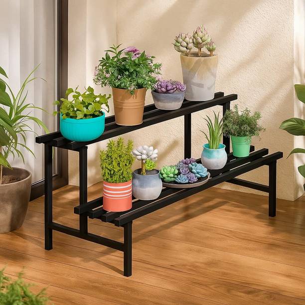 Mighty Home 2-Tier Metal Plant Stand – Stylish & Sturdy Iron Rack for Home, Balcony & Garden Plant Container Set