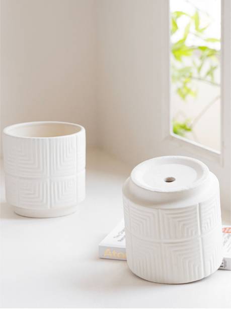 Claymistry Ceramic Matte Tulsi Pot, 5.51 Inch, White (Pack of 2) – For Balcony, Desk Plant Container Set