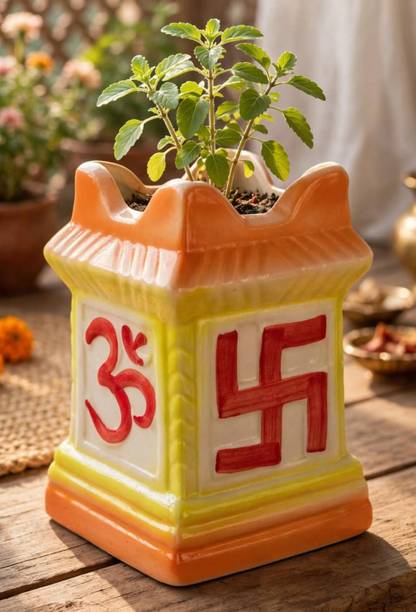 The Home Care Tulsi Ceramic Planter Flower Pot Gamla for Indoor Outdoor Garden Home Pooja Plant Container Set