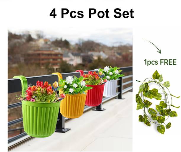 NKB Elegant Railing Hanging Pot(Multicolor) for Balcony, Pot with High Durability Plant Container Set