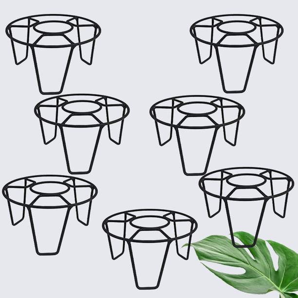 Green Gardenia Round Stand Galvanised Metal Flower Pot Holder For Decoration(Pack of 7, Black) Plant Container Set