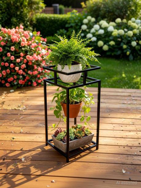 Hs Retail Double Decker Metal Stand for Home & Garden | Outdoor Plant Stand Rack Plant Container Set