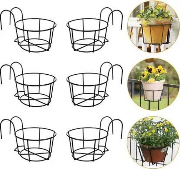JNCRAFTS Hanging Flower Pot Railing, Balcony, Terrace Basket Black Plant pot set of 6 Plant Container Set