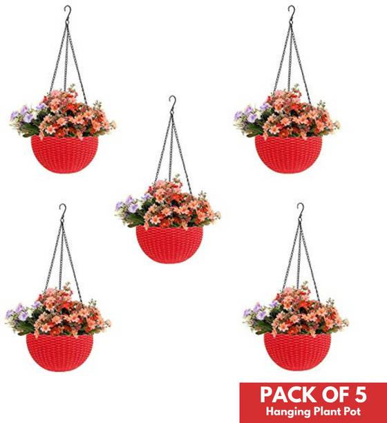 Flicksy Plastic Hanging Pot with Chain Plastic Flower Plant Container Set (Pack of 5) Plant Container Set