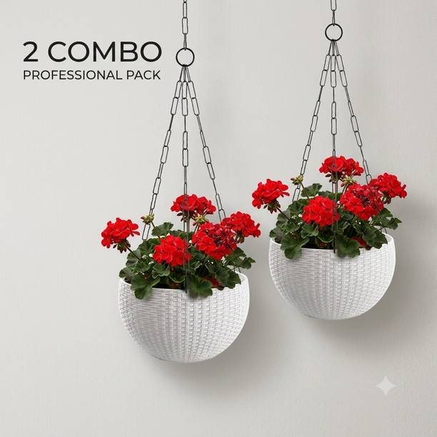 boolray Heavy-Duty Hanging Plant Pot With Metal Chain White 2 Chain Pot Plant Container Set