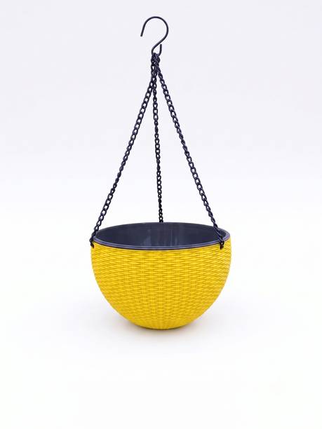 Tyagi Plastics KNIT WOODY 260 (SELF WATERING) HANGING POT WITH HEAVY CAHIN AND DRAINAGE PLUG Plant Container Set