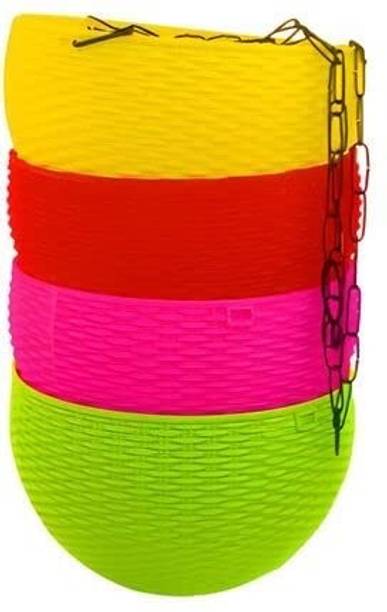 VirajSanchi (Pack of 4) 7" Dia. Woven Design Basket Hanging Flower Pots Planters Pot Plastic Vase