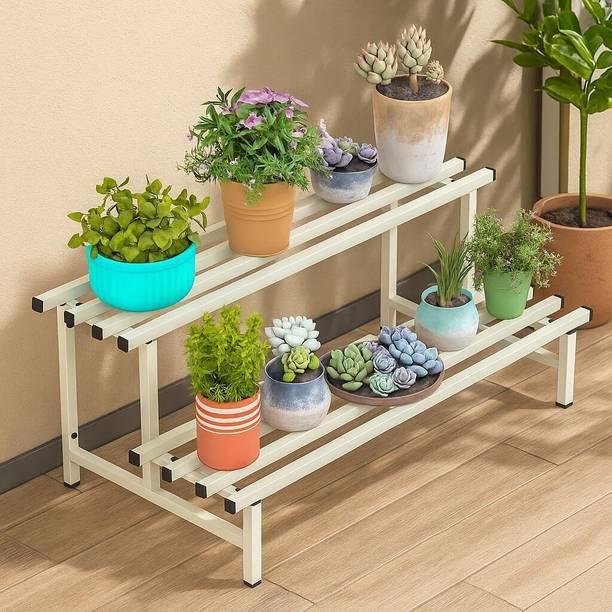 Mighty Home 2-Tier Metal Plant Stand – Stylish & Sturdy Iron Rack for Home, Balcony & Garden Plant Container Set