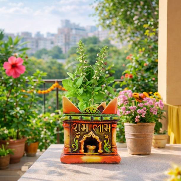 Turtulsgroup Tulsi pots for balcony Terracotta Tulsi Pots Handmade Multicolor Plant Container Set