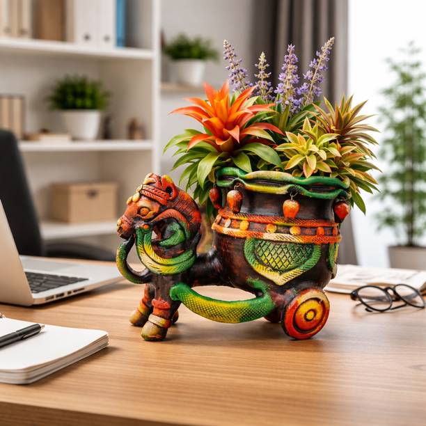 Wardan Store Handmade Multicolour Terracotta Planter Pots Horsh Plant Container Set