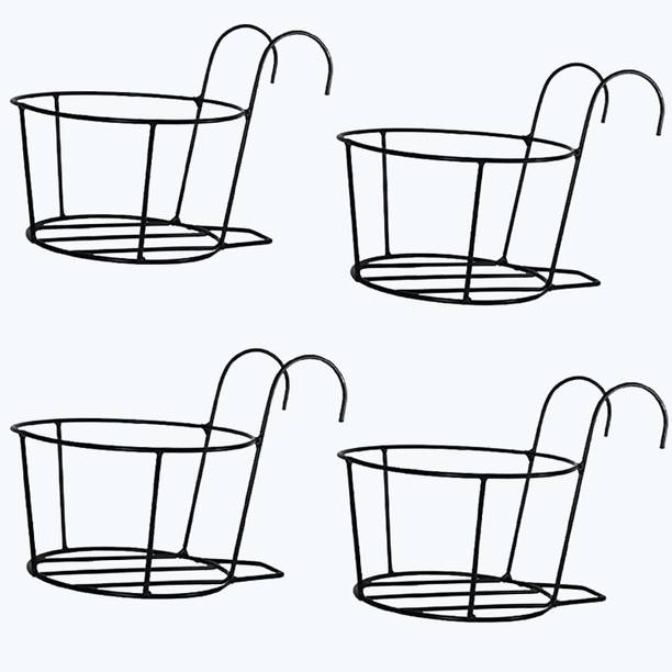 Green Gardenia Hanging Flower Pot Railing Basket Durable Outdoor,Balcony,Terrace Railing Basket Plant Container Set