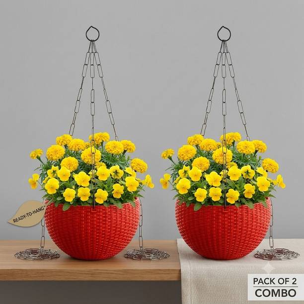 VELOFAST Heavy-Duty Hanging Plant Pot With Metal Chain Red 2 Chain Pot 118 Plant Container Set