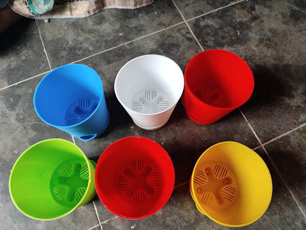 Varshney Gardening Self Watering Flower Pot/Plant Pot With Plate/Multicolor Pots Set of 5 Pcs Plant Container Set