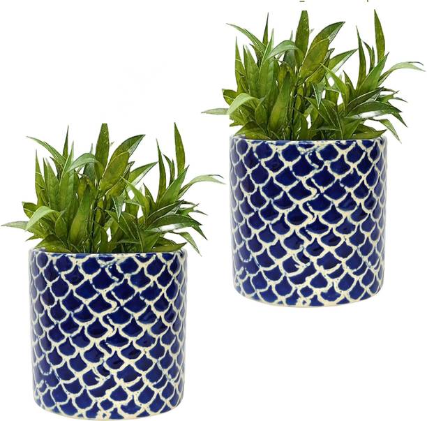 Gupta Homes Blue RD-4 Pipe Ceramic Pot Size 4x4inch GH0022-15 Plant Container Set