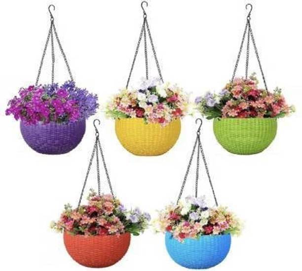 Ramanuj 8.26" Round Euro Flower Rattan Hanging Planter/Beautiful Round Gamla Pot/Flower Hanging Pot with chain for Garden Balcony and Terrace For Indoor/Outdoor Home Decor Pots Plant Container Set
