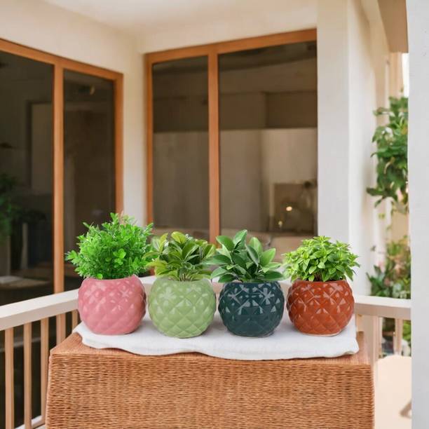 Turtulsgroup Ceramic Pots Indoor Multicolor Pack-4 Plant Container Set