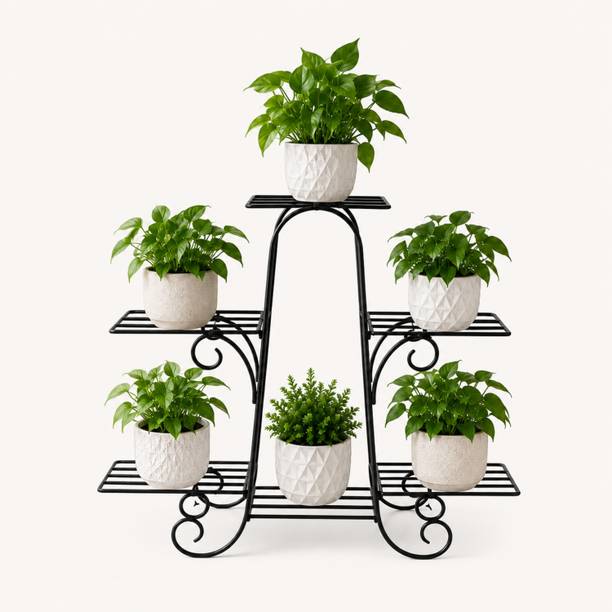 Artifyindia A-Frame Elegance 6-Tier Plant Stand (Black) Plant Container Set