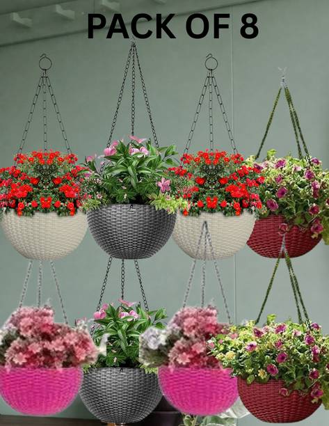 Flicksyy Decorative Hanging Flower Pot with Chain | Plant Container Set
