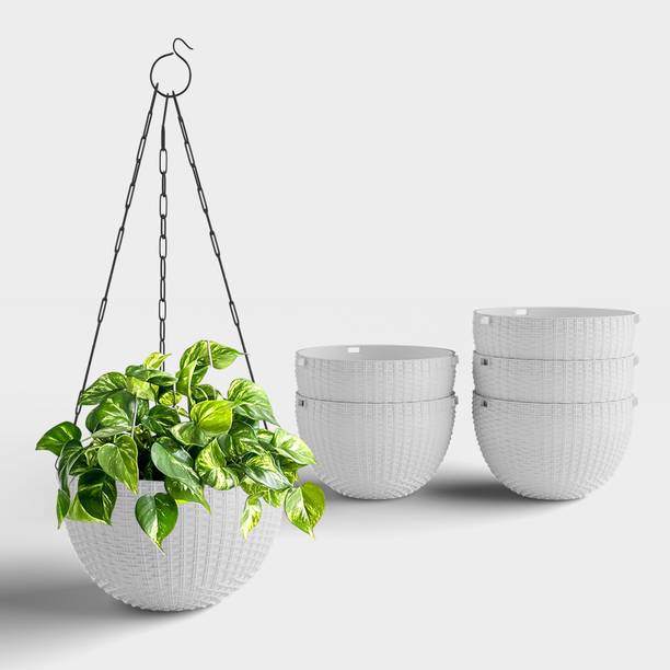 Yuccabe Italia SHERA Rattan Hanging Flower Pots | 8.5 Inch Planters for Balcony & Home Décor Plant Container Set